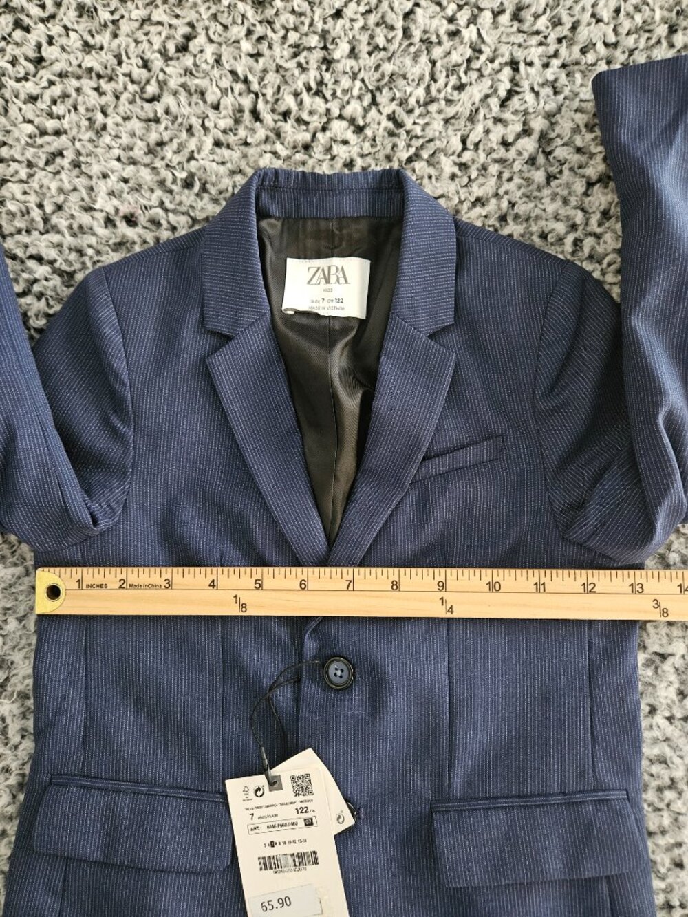 Zara Boys Classic Navy Blue Blazer Size 7 Youth S M Pinstripe Tailored Formal - Picture 10 of 14